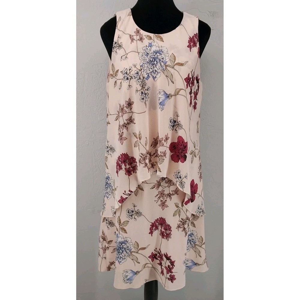 Lauren Ralph Lauren Size 12 Pink Floral Layered Sleeveless Crepe Dress Womens